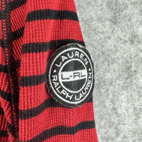 Lauren Ralph Lauren LRL Active Womens L Red Ribbed Striped LS 1/4 Zip Y2K Patch - Picture 5 of 16
